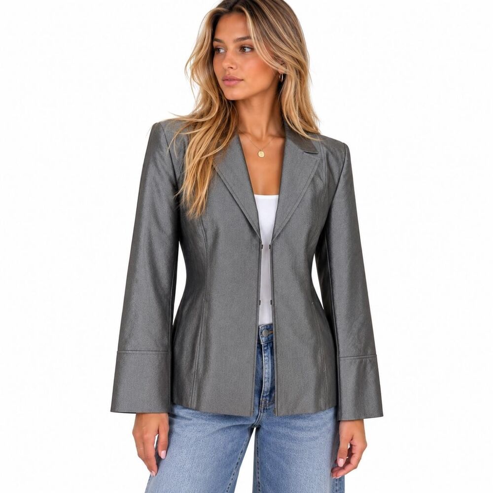 bebe Metallic Silver Gray Bell Sleeve Blazer Jacket vintage 8 NWT